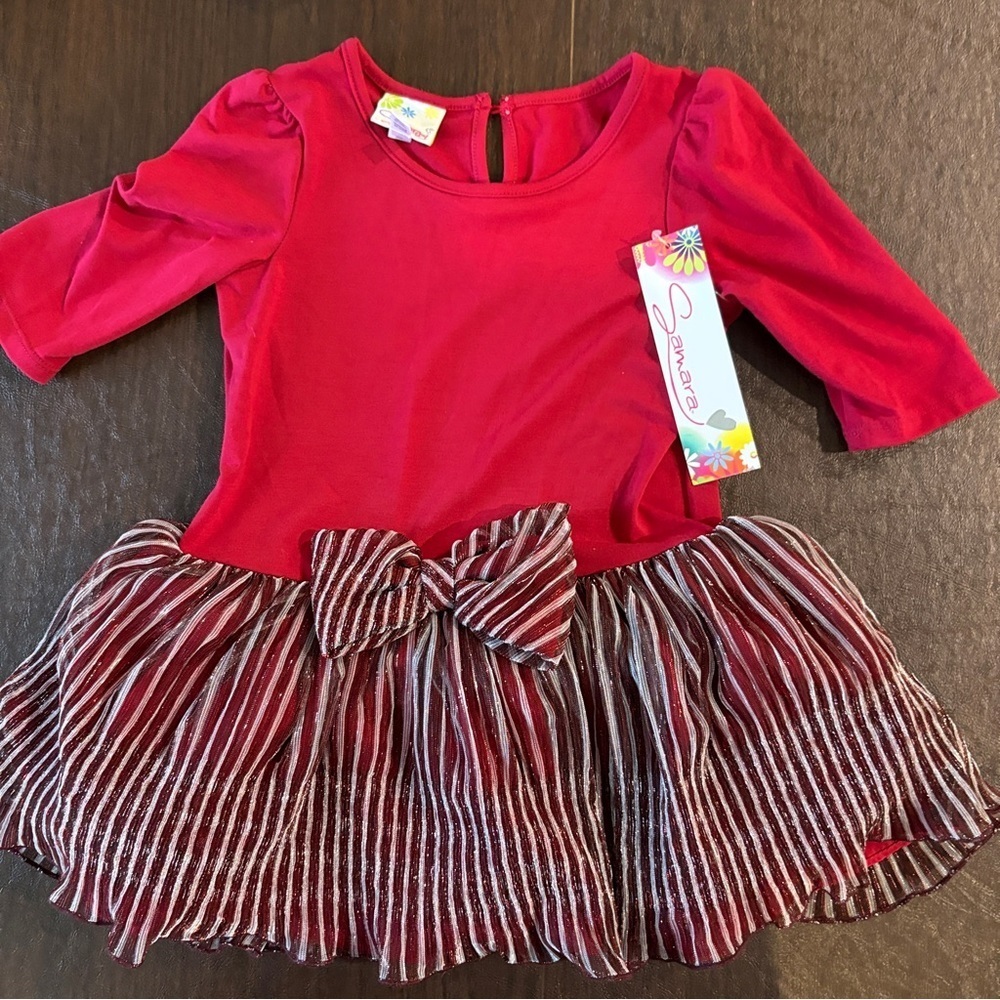 Cute Holiday Christmas Red Kids Dress Stripe Skirt Size 4
